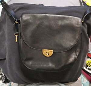 Fossil Black Leather Crossbody with Gold-Tone Hardware